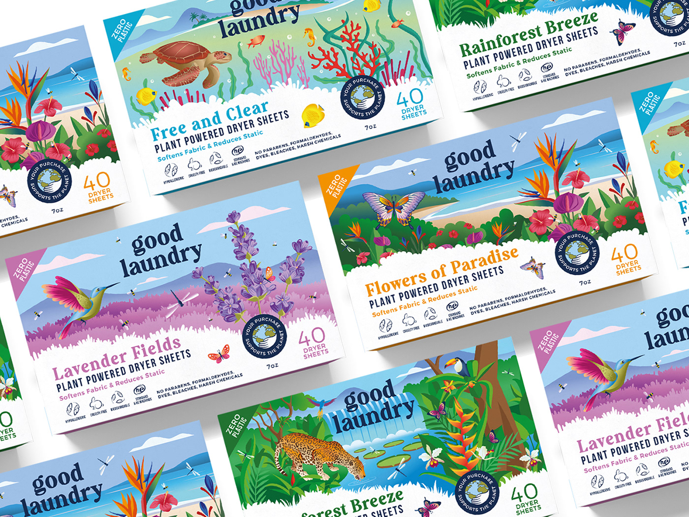 laundry detergent brand identity illustrations vector graphic design  Ocean plants earth eco