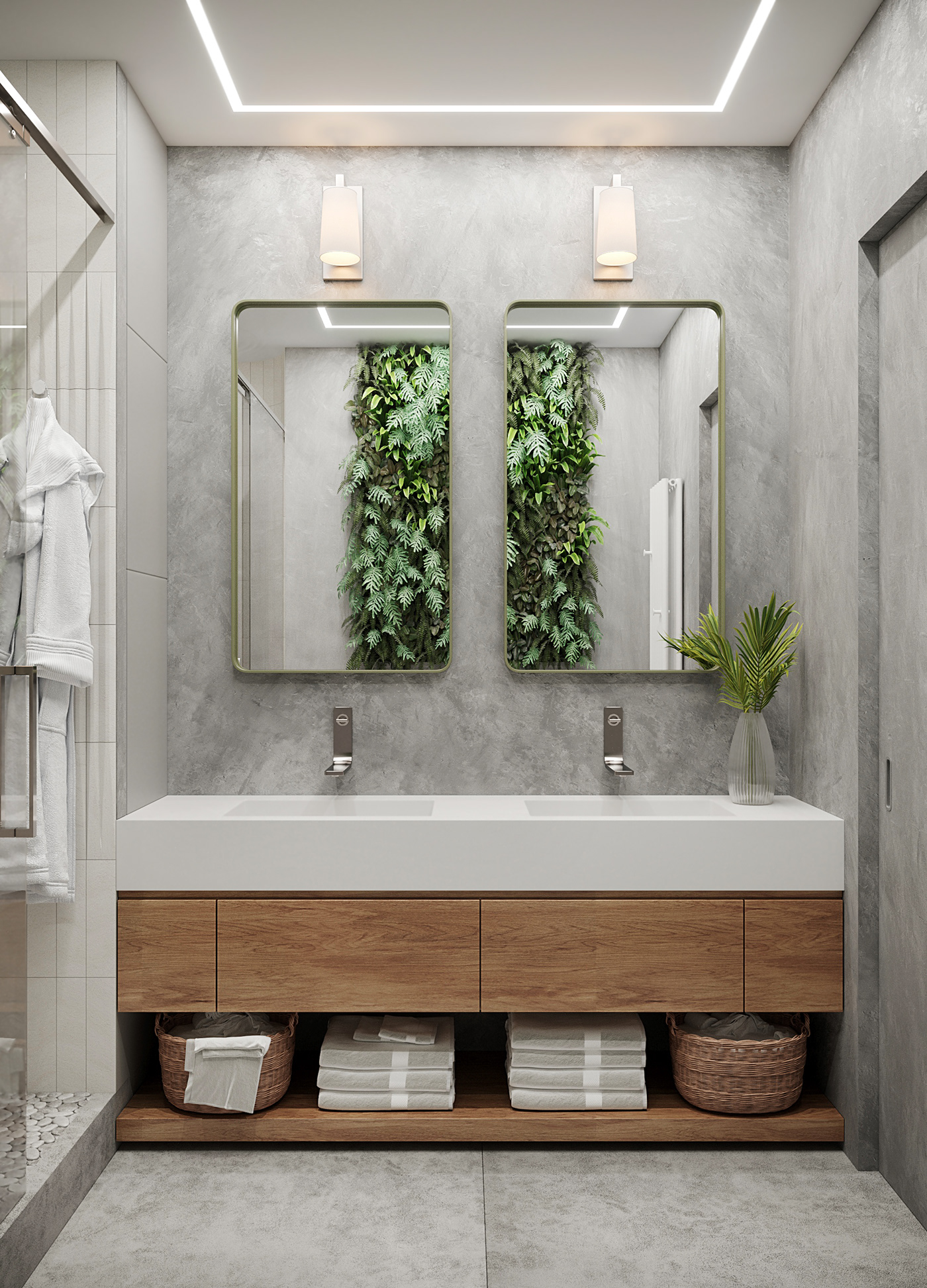 bathroom concrete green wall interior design  Restroom shower room top interiors wc