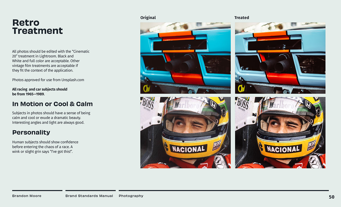 Formula 1 Racing vintage designer guides guidelines manual visual identity