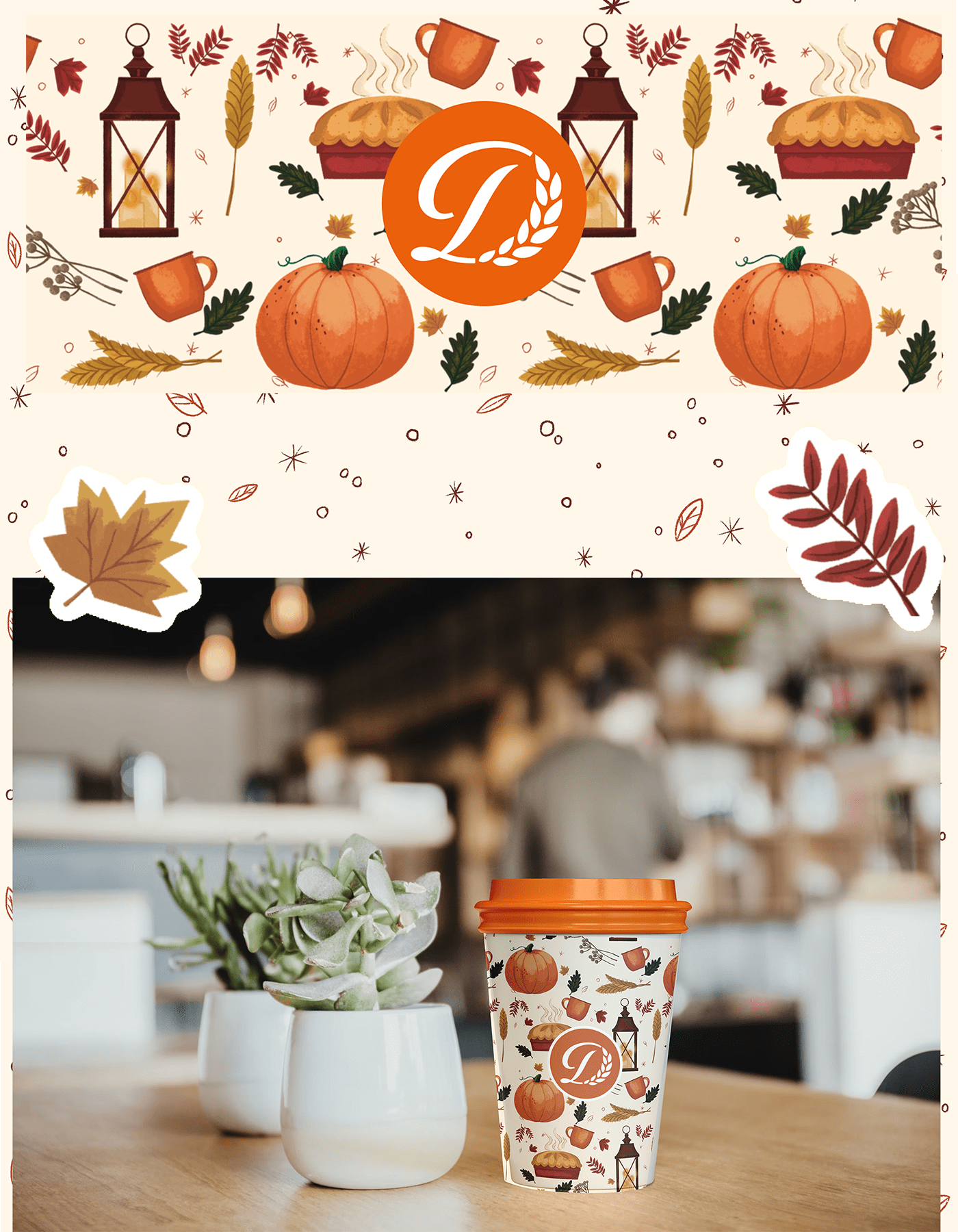 cup Coffee cafe pattern autumn winter design visual identity Brand Design coffee cup