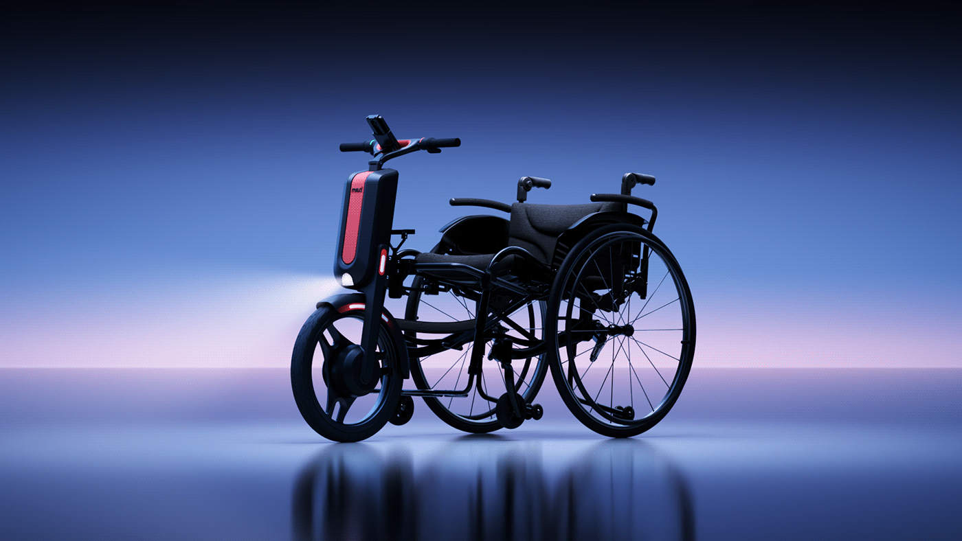 wheelchair product design  industrial design  unawheel wheelchair gadget Wheelchair power add-on