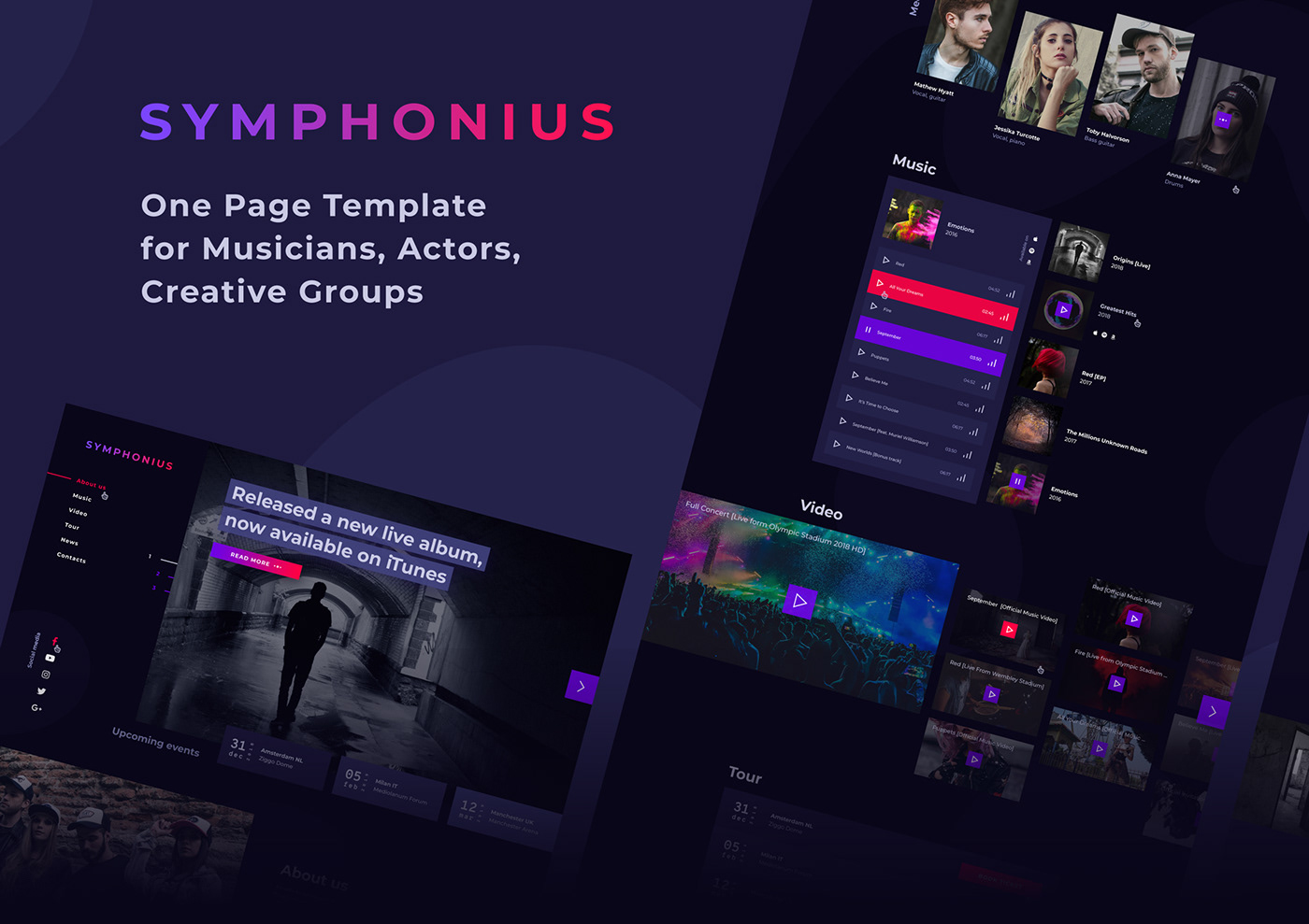 template themeforest music dark Events personal Audio video music band actor
