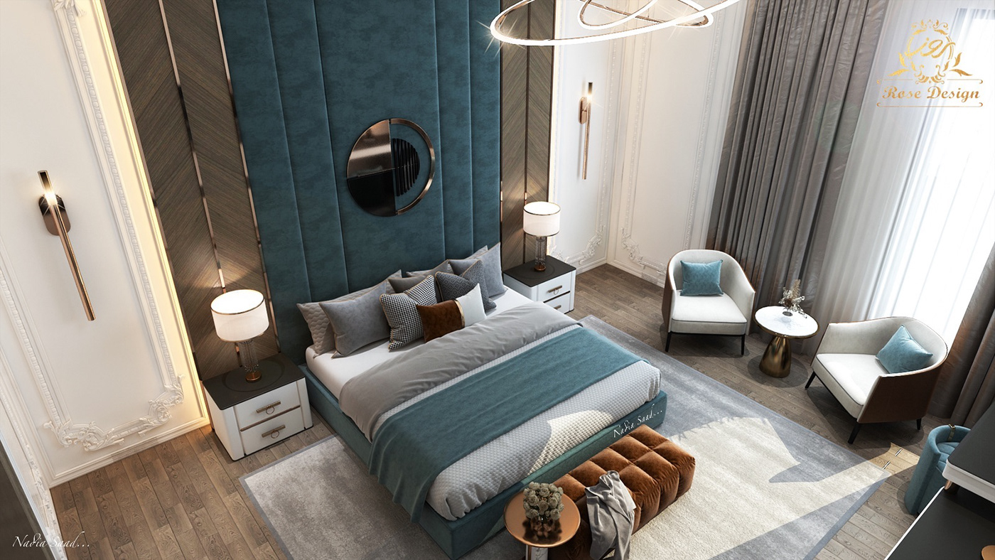 3dmax architecture design Interior lighting luxury master bedroom nadia saad neoclassic rose design