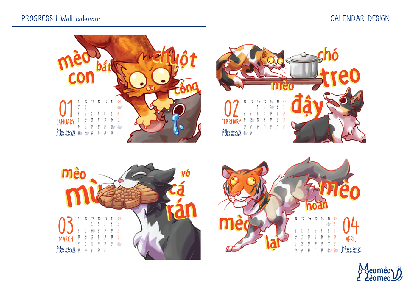animal calendar calendar 2023 calendar design Cat ILLUSTRATION 