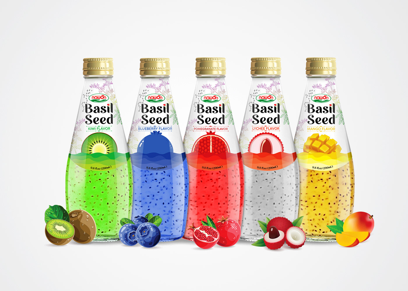 Basil Seeds Label drink Fruit juice juice drink Label label design Mockup Packaging product packaging