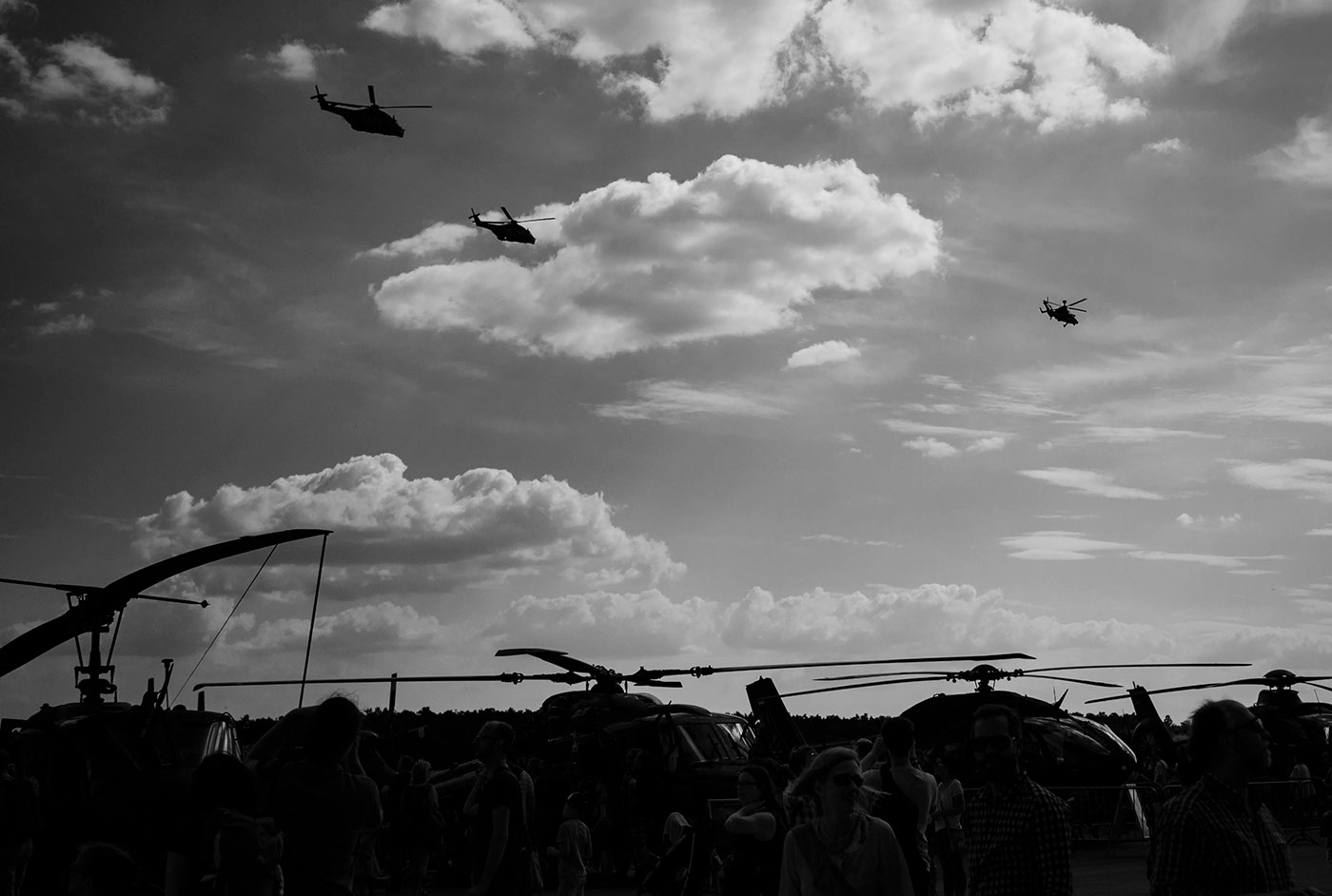 berlin airshow planes Military chopper clouds black and white
