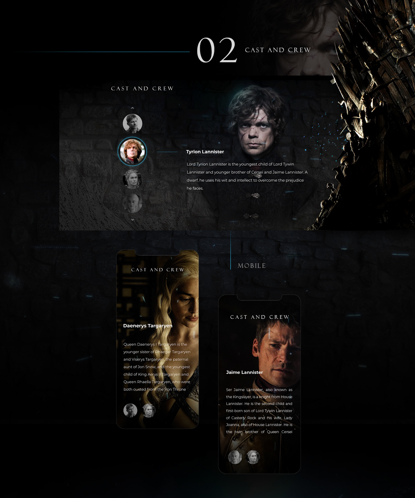 Web Design  UI/UX Design landing page Game of Thrones final season mobile design Responsive Design