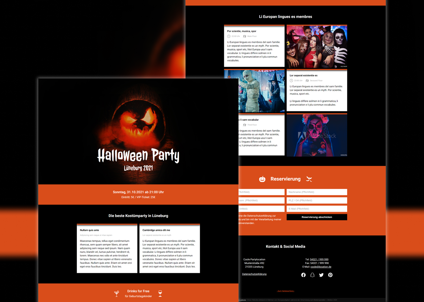 disco Event feiern Halloween Onepager party Webdesign