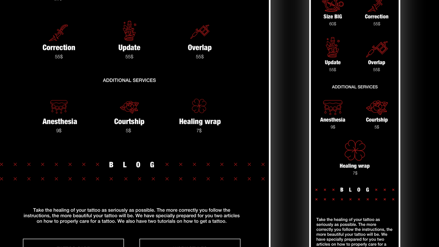 Web ux UI animation  Responsive tatttoo Web Design  black mobile sketch