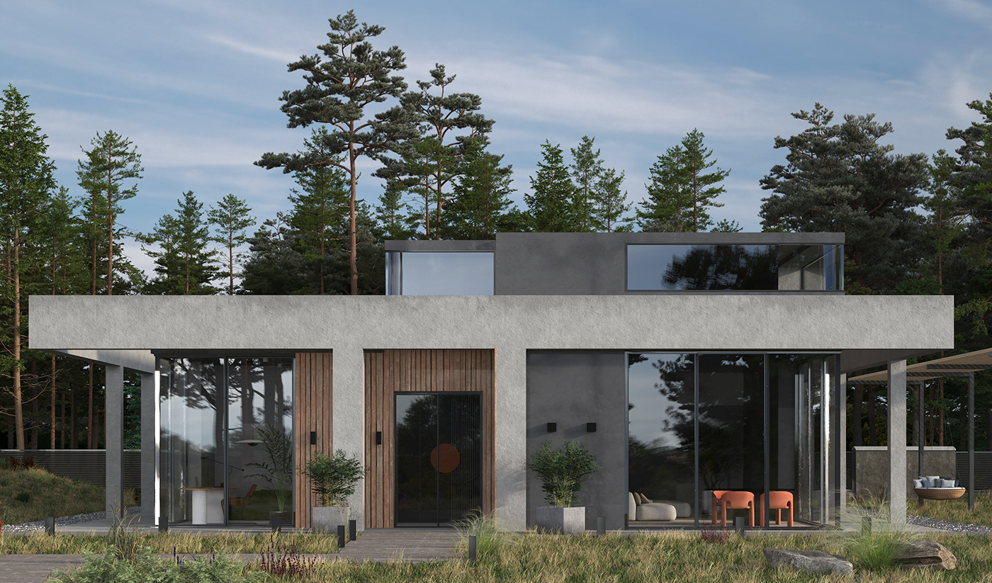 3D 3ds max architectural design architecture archviz exterior forest house Landscape visualization