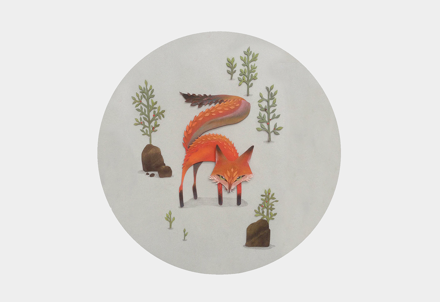 Little fox collage in pastel by Shann Larsson