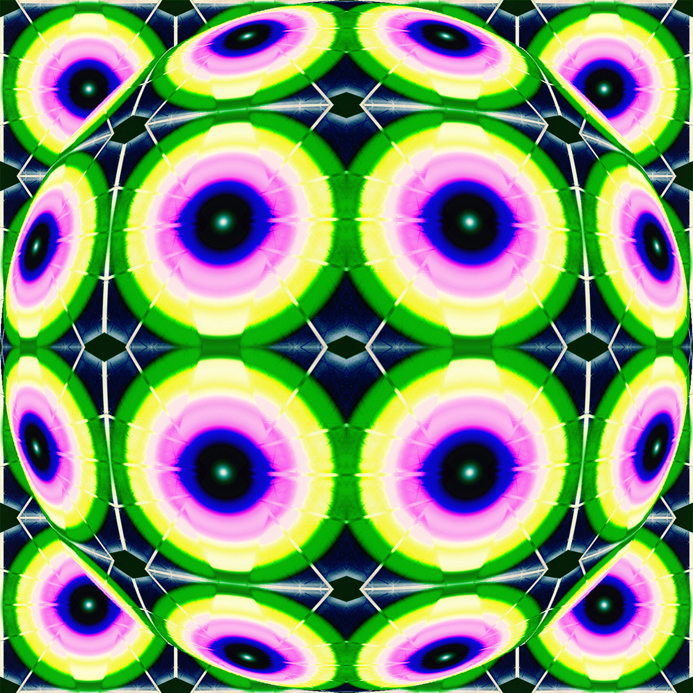 fluorescent globe rond seventies motif OEIL psychedelic Acidulé Vert fluo globule