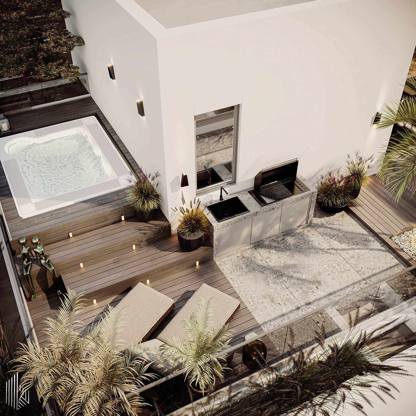 roofgarden visualization Penthouse design Outdoor roof rooftop interior design  archviz CGI corona