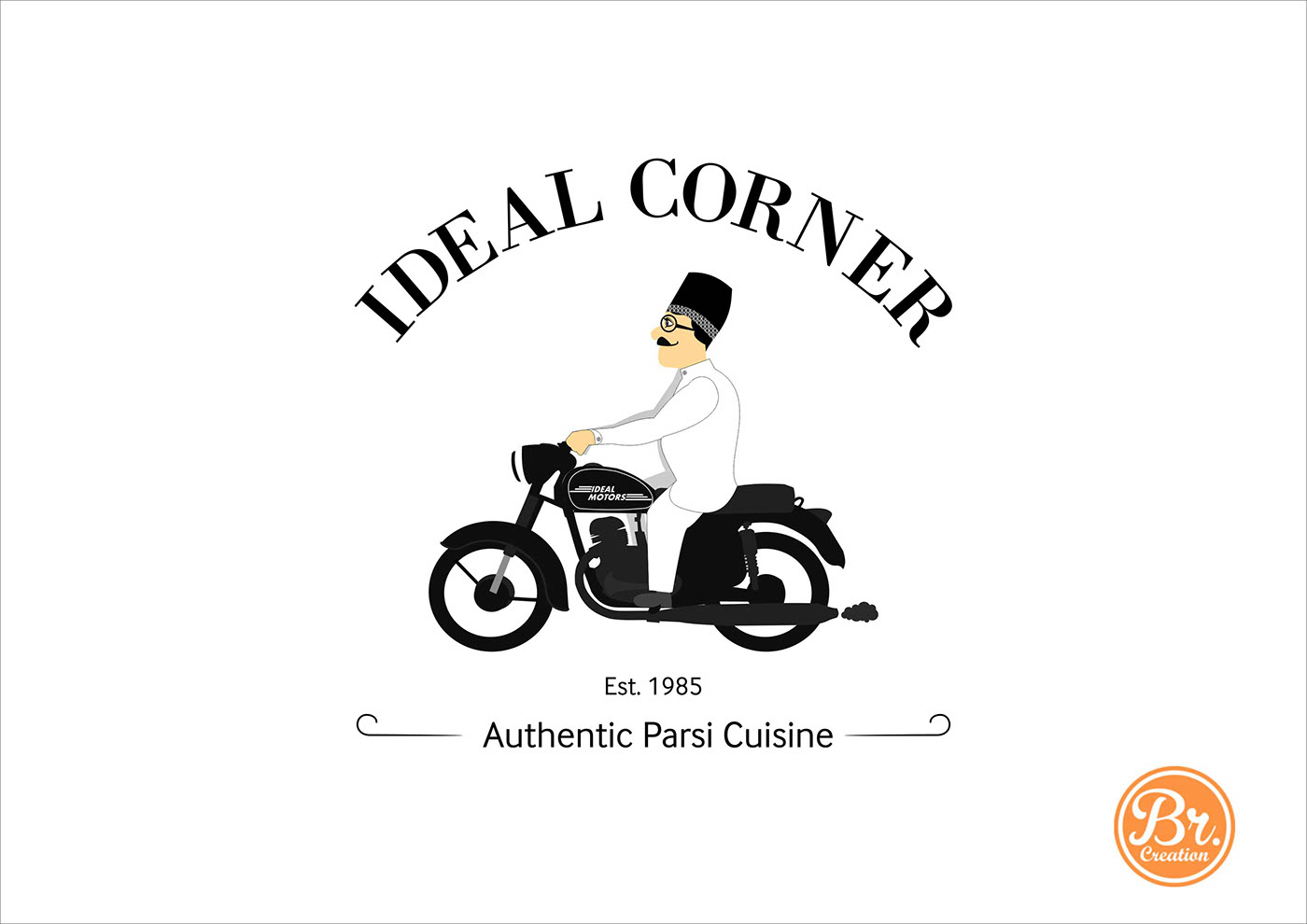 restaurant logo design zoroastrian Aunthentic Bike Parsi Man riding Food  delievery