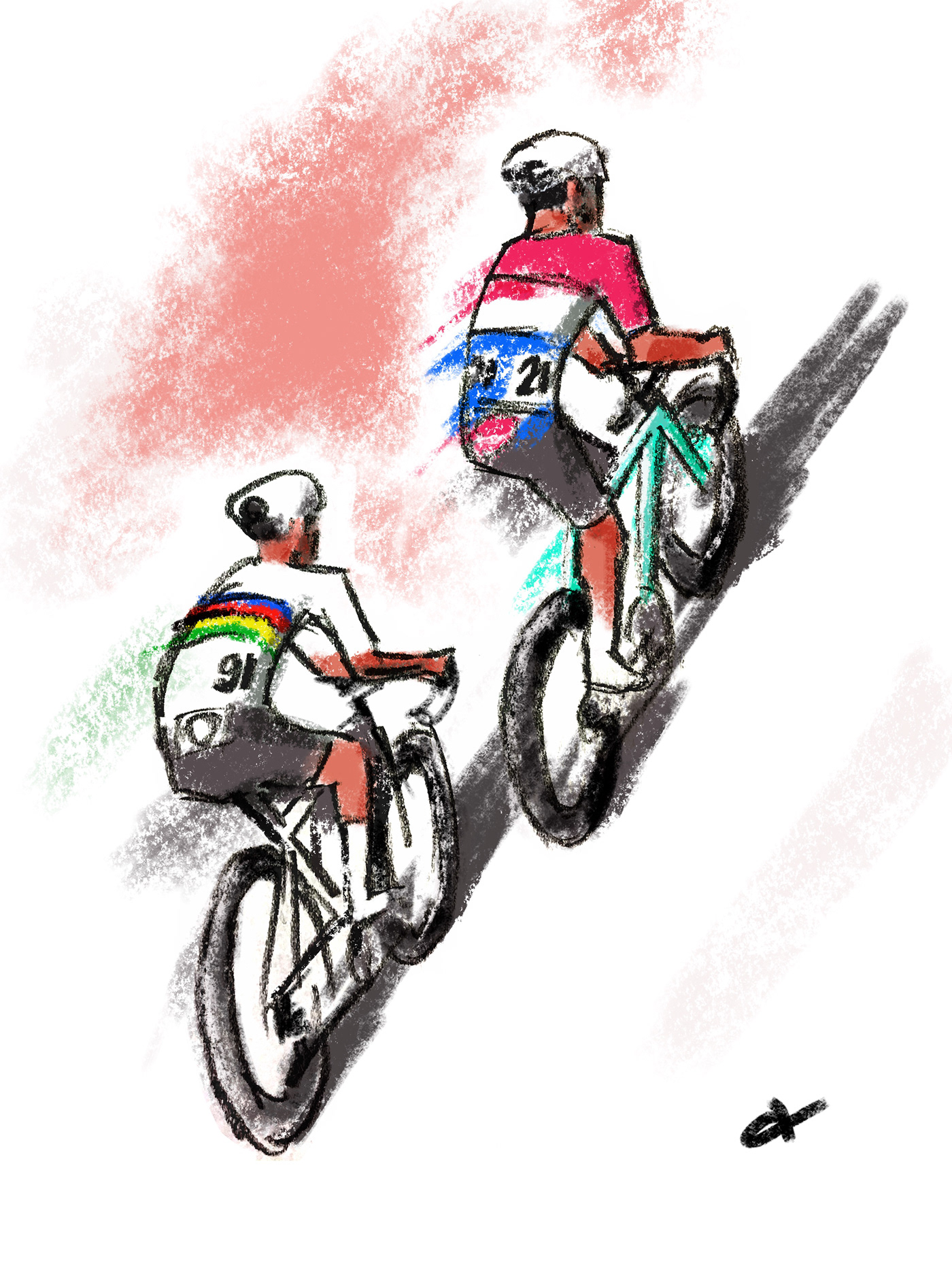 Alaphillippe Cycling sketch strade bianche Tuscany vanderpoel
