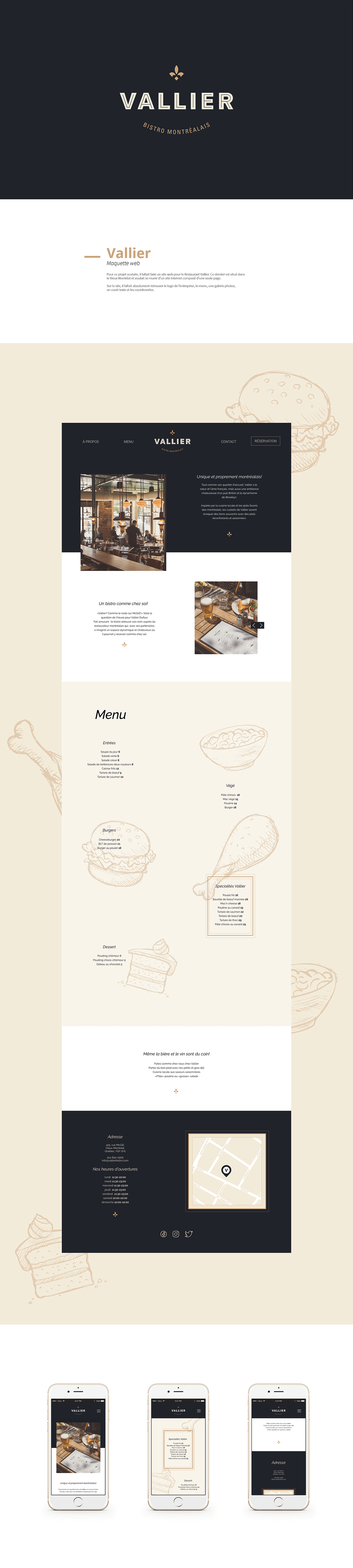 adobexd graphicdesign Interface Onepager restaurant UI uidesign UserInterface Montreal Vallier