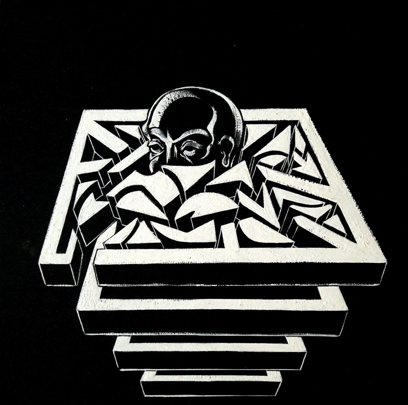 maze labyrinth paper black and white watercolour Nicolas Skorupka White black hand woman