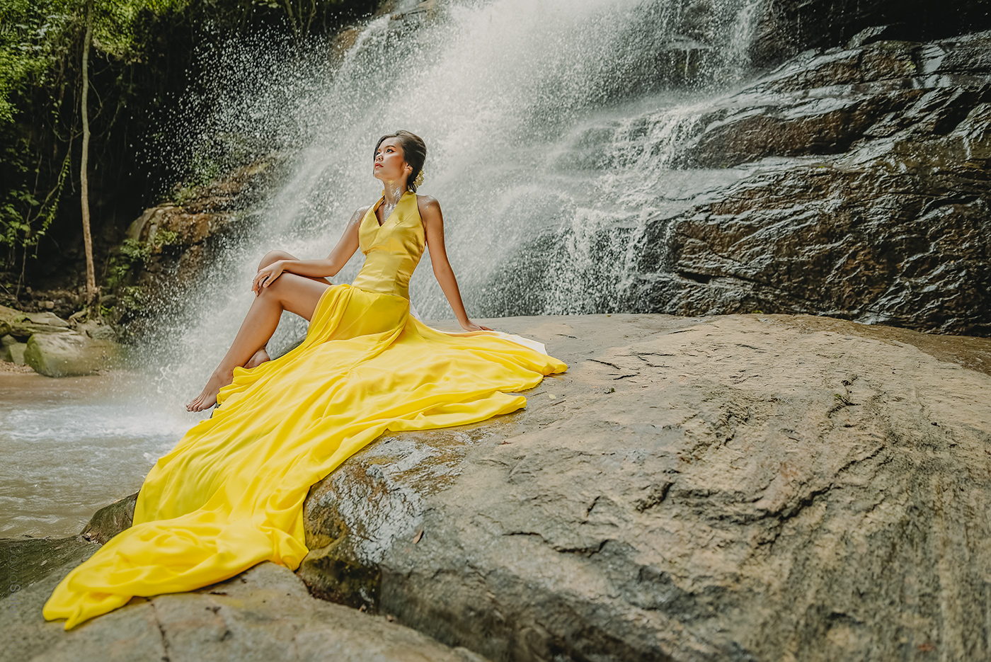 fine art Fashion  yellow waterfall dress Thailand chiang mai Love Nature Natural Light