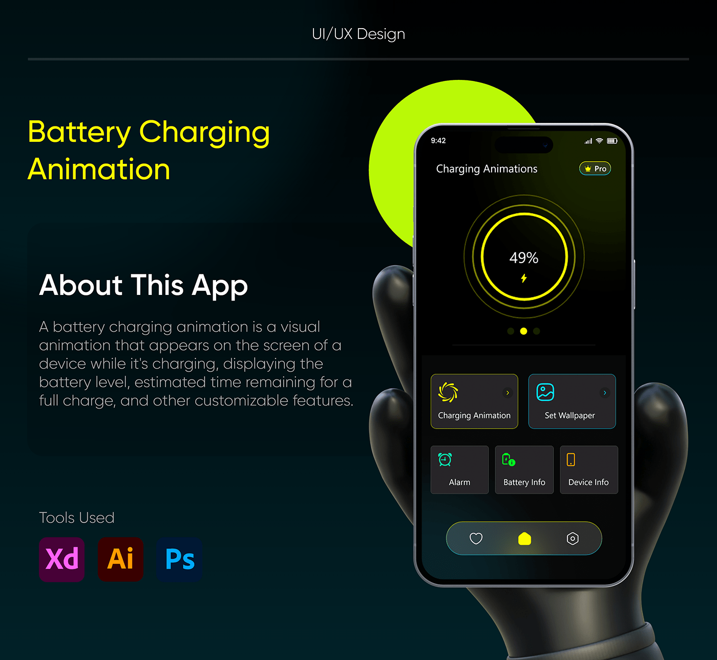 app design battery battery alarm Device info inspiration ui design UI/UX wallpaper charging animation app