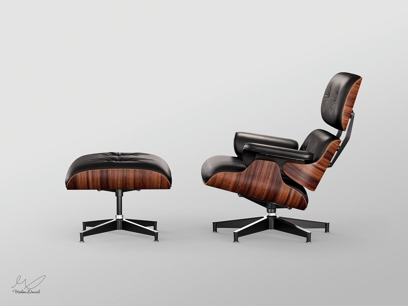 3ds max chair EAMES furniture Interior leather longe modeling rendering V-ray