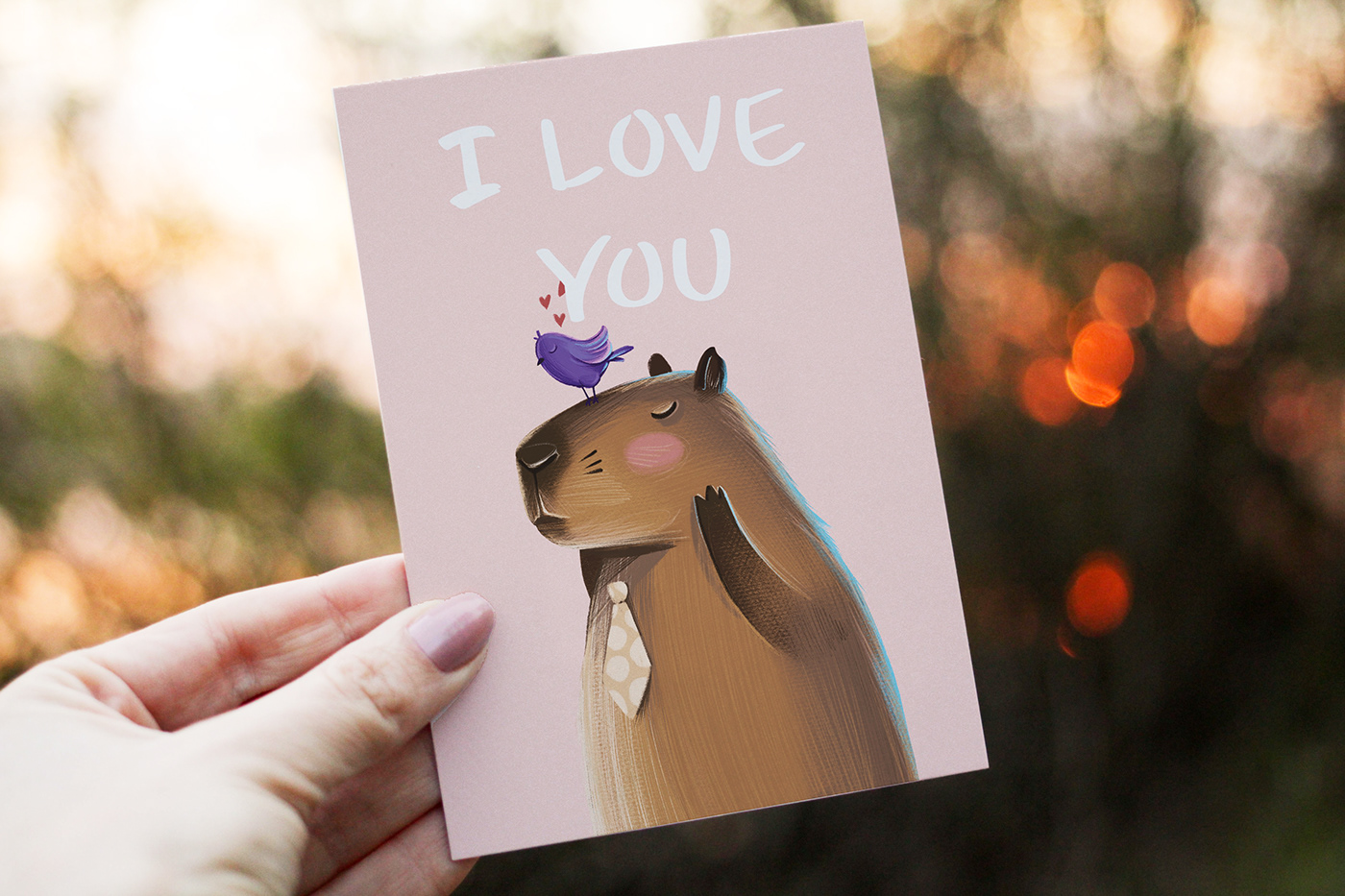 animals capybara Character design  cute illustration Digital Art  family friends Love postcard Valentine's Day
