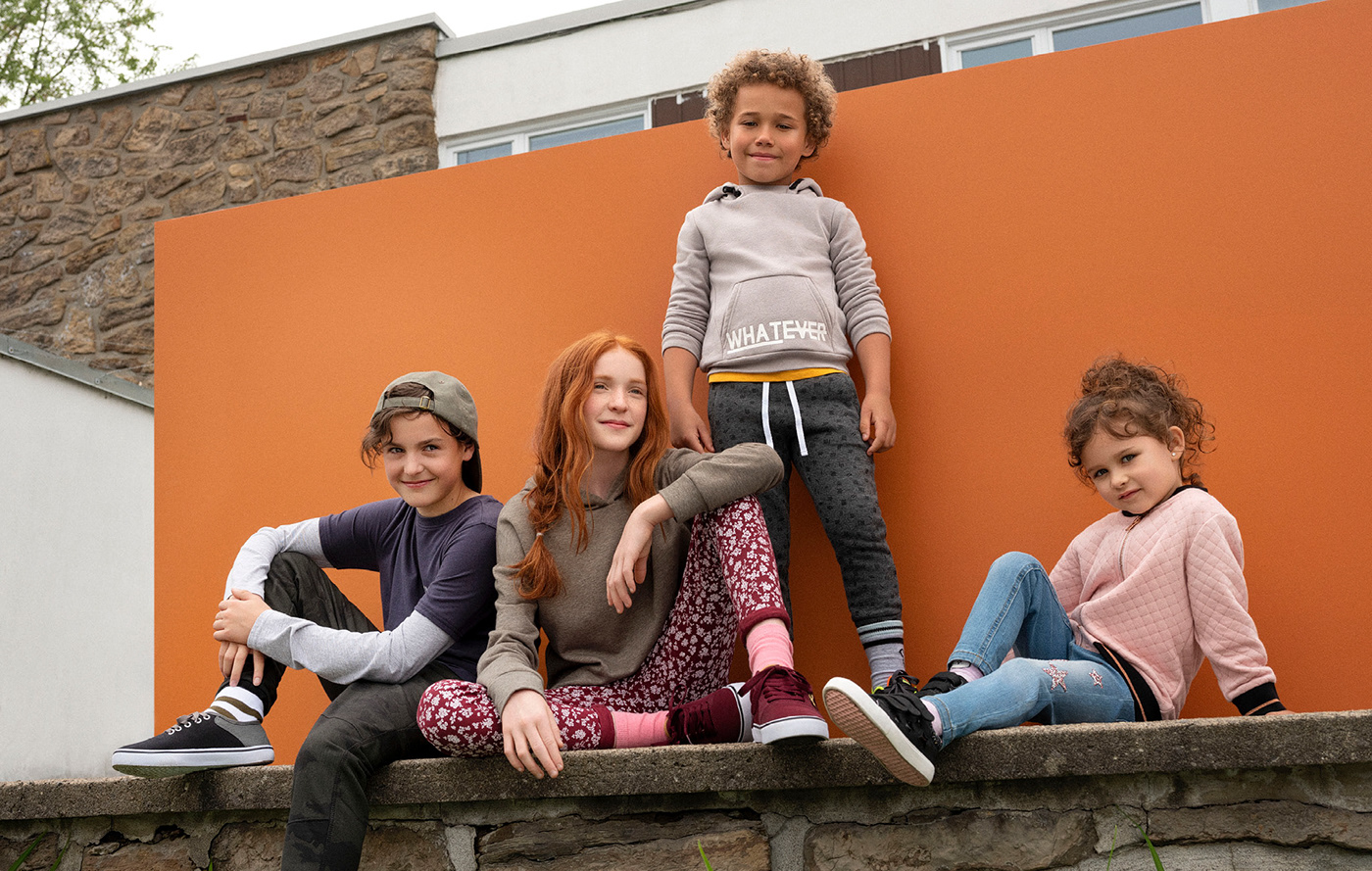 Fall kids Fashion  back to school campaign photoshoot aubainerie Clothing Bike orange