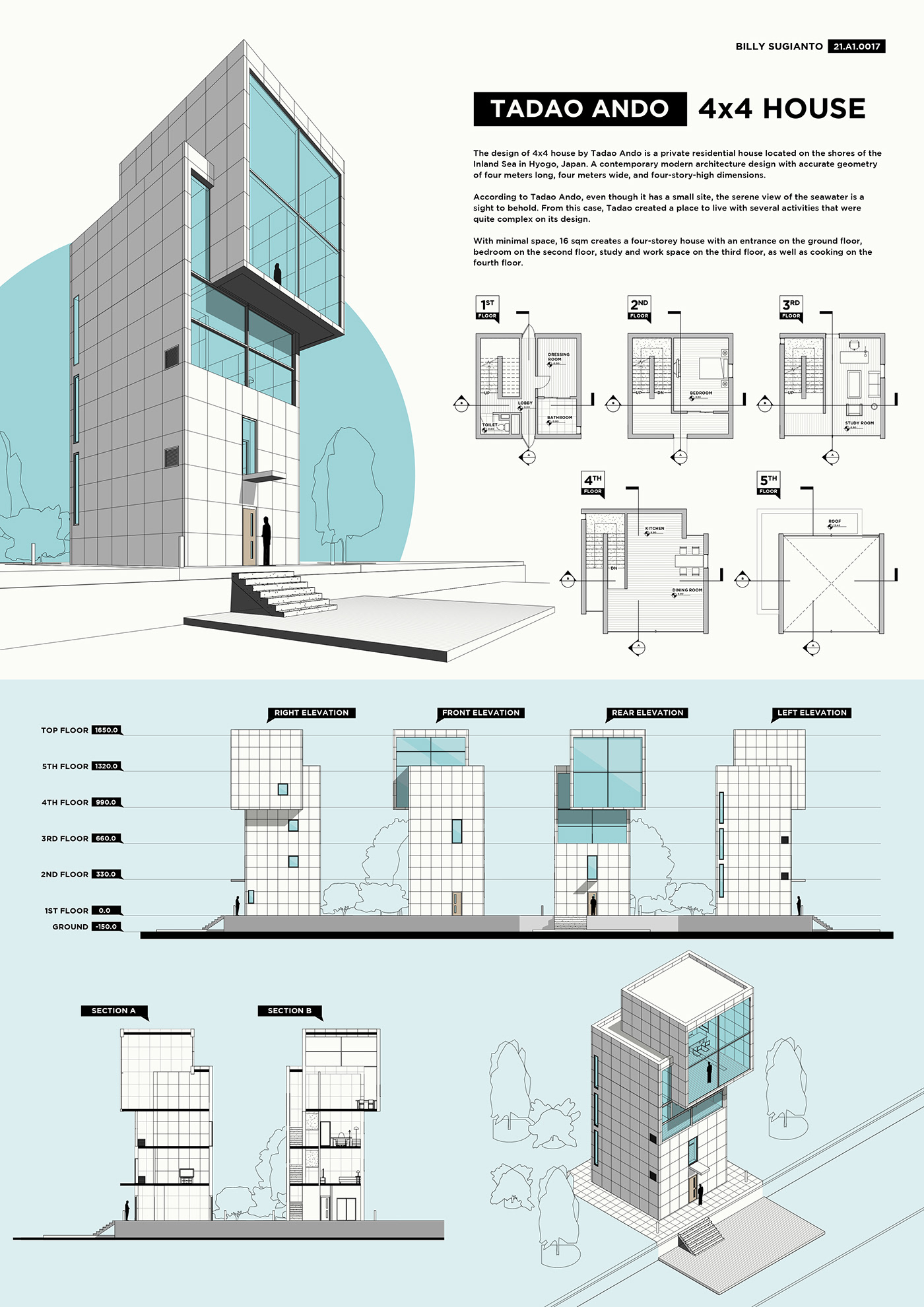 unika soegijapranata ILLUSTRATION  Tadao Ando 4x4 house revit adobe illustrator technical drawing poster artwork