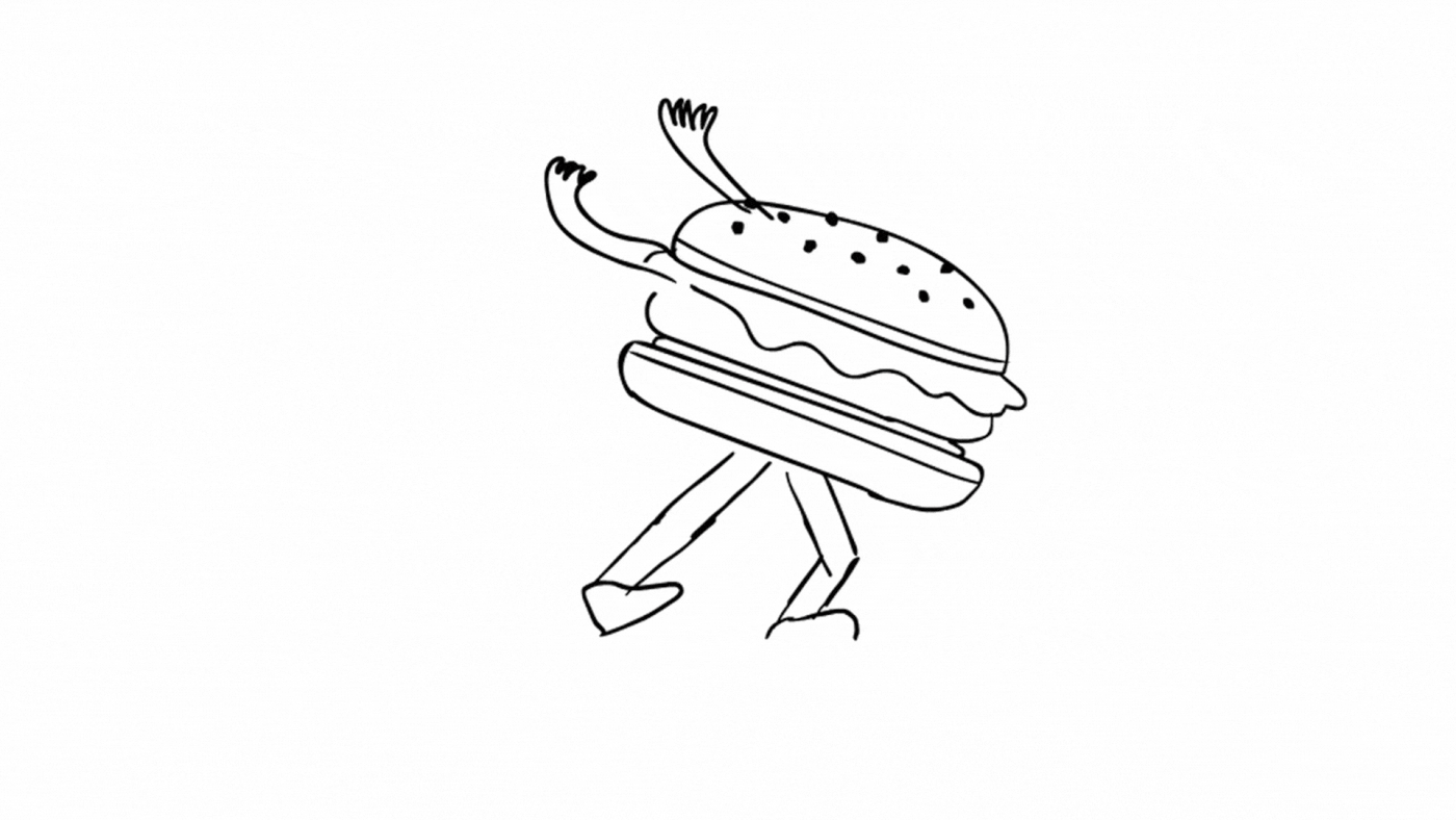 burger Cel Animation Character Fast food Food  Fries painting   people Sushi