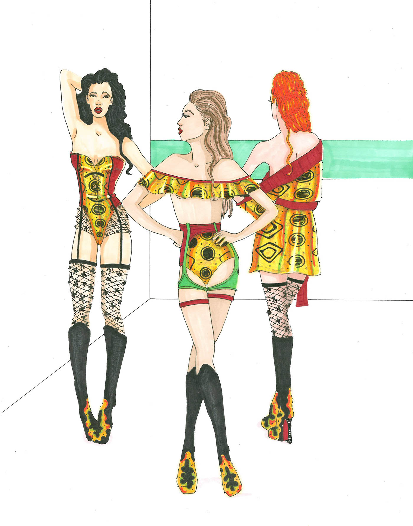 Fashion  ligerie Prisma Markers fashion illustraion ILLUSTRATION 