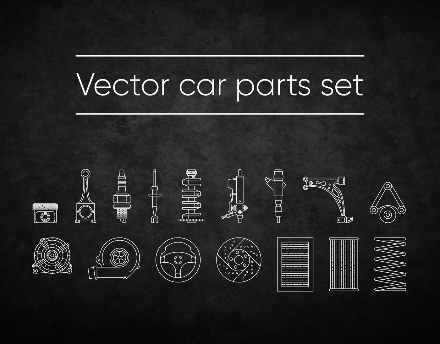 Piston sparking-plug Shock Absorber spring crankshaft Generator Joint icons vector car parts