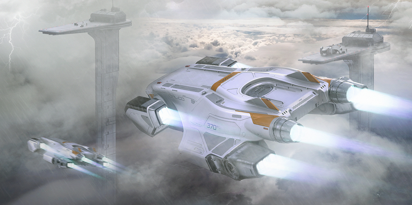 spaceship design concept game art 3D Cargo