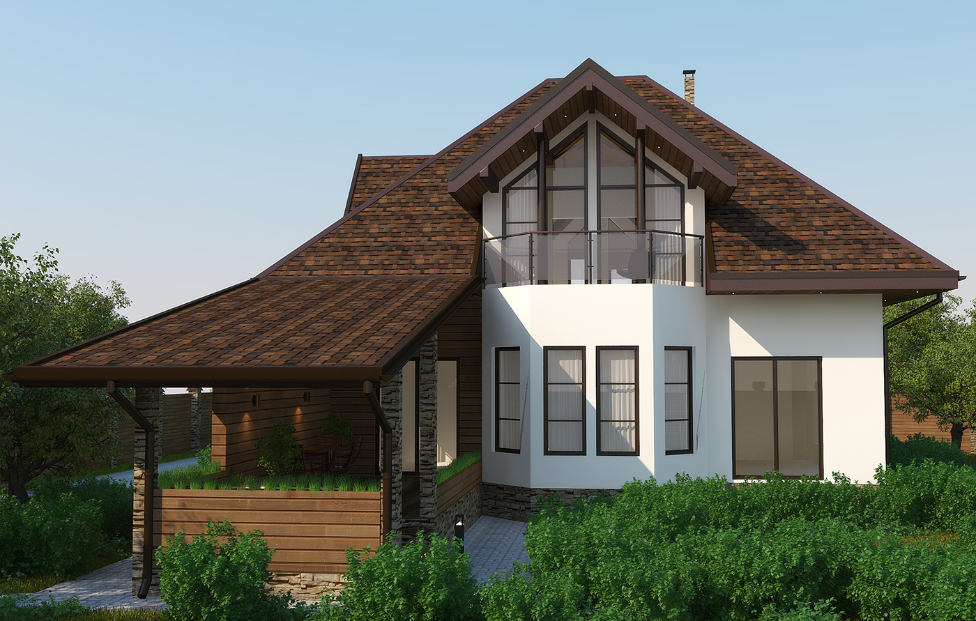 visualization architectural Cottage exterior Landscape modern wood planken Render