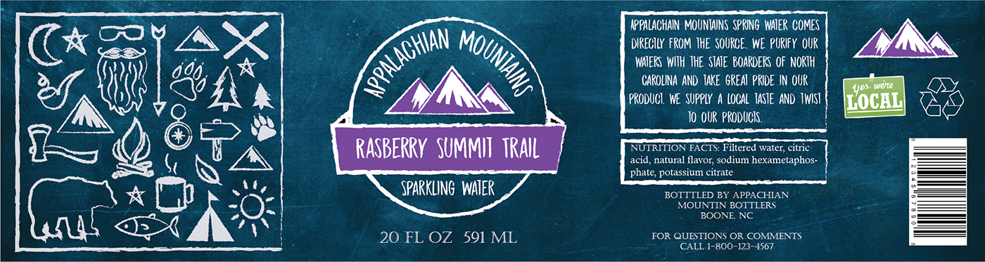water bottle Packaging brand mountains appalachian Label design graphics Drawing 