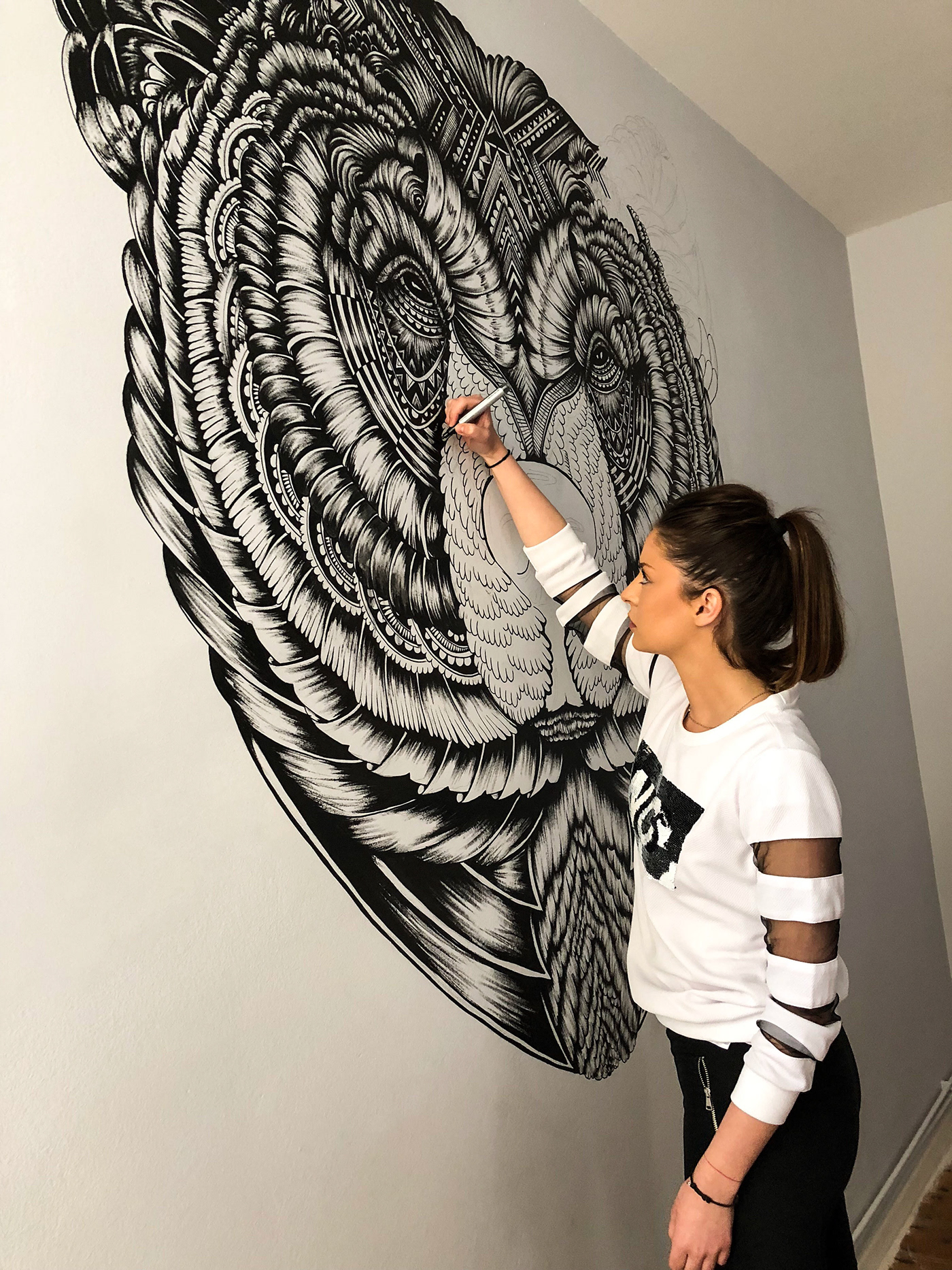Drawing  handdrawing Mandala bear art design walldrawing interiordecoration wallpainting painting  