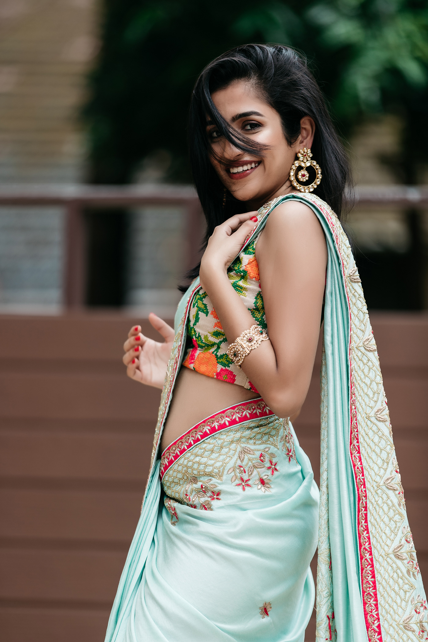 portrait zari couture saree traditional Ethnic wear Beautiful face of zari mangalore