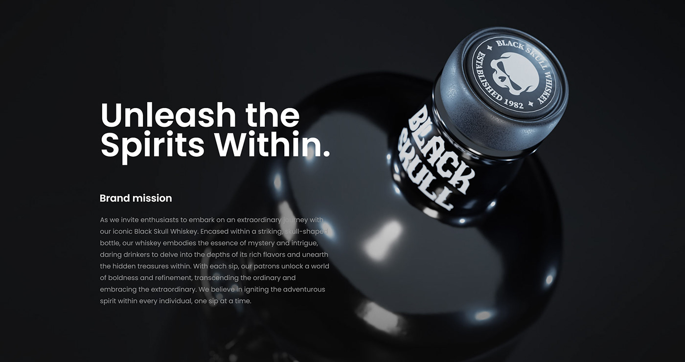 branding  Logo Design skull Whiskey bottle design label design blender3d Webdesign visual identity Promo Campaign