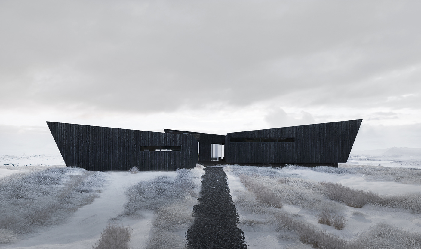 house iceland concept aurora dark modern brutal winter 3D