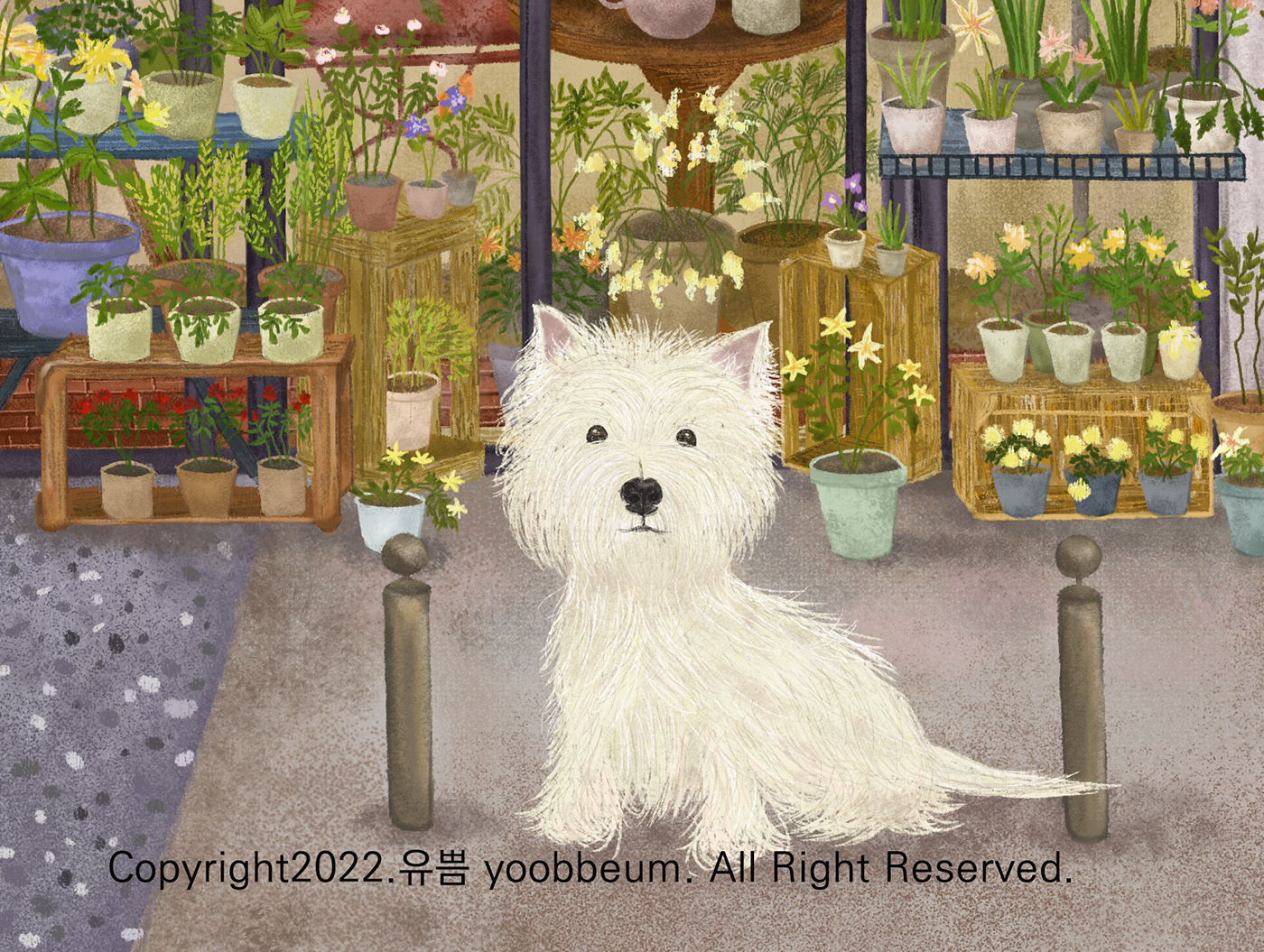 artwork chracter dog Drawing  Flower Shop illust ILLUSTRATION  Illustrator painting   westie