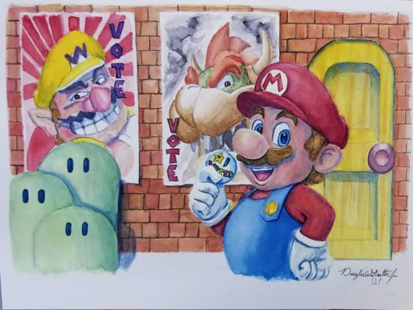 artwork cartoon Fan Art mario Nintendo painting   Video Games watercolor watercolour