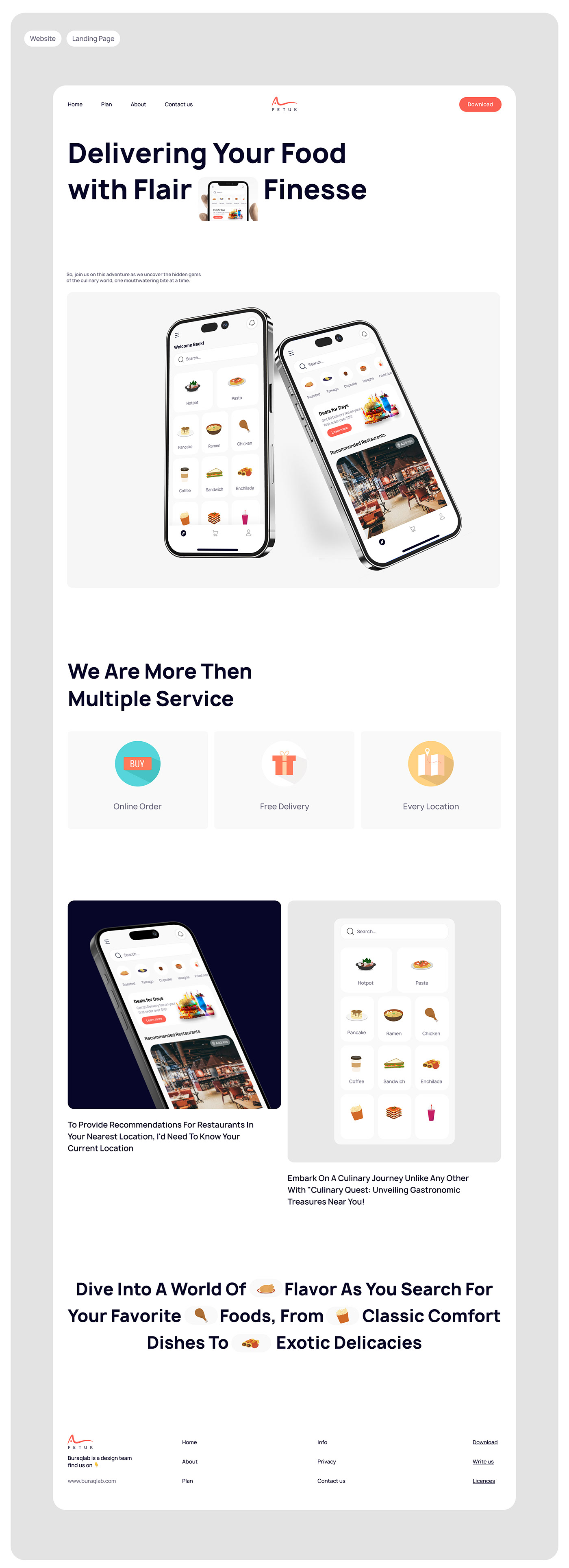 This is a mobile application design for Food delivery app. Landing page design
