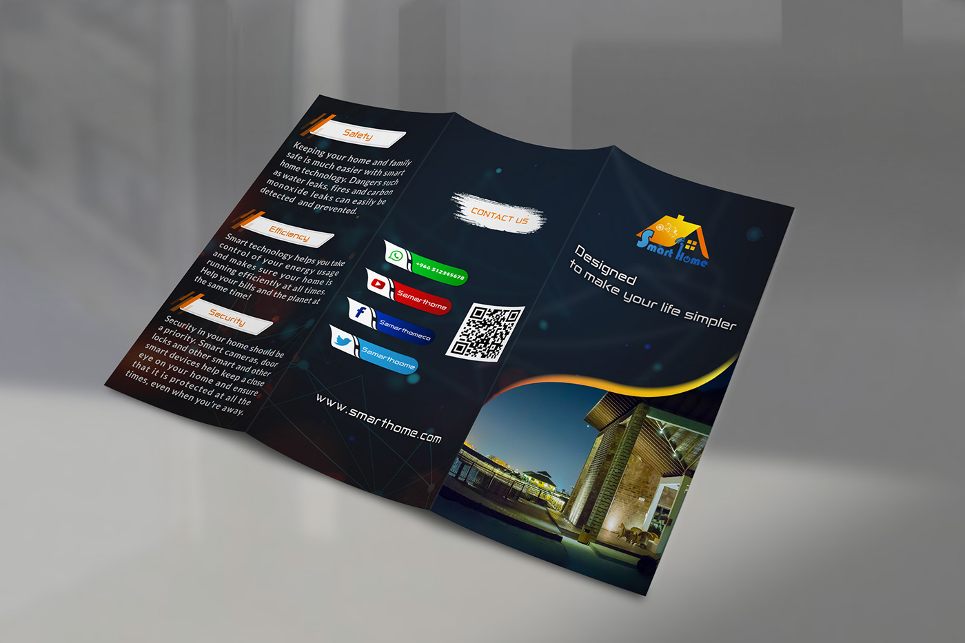 brochure brochures graphic design  Smart Home tri fold brochure