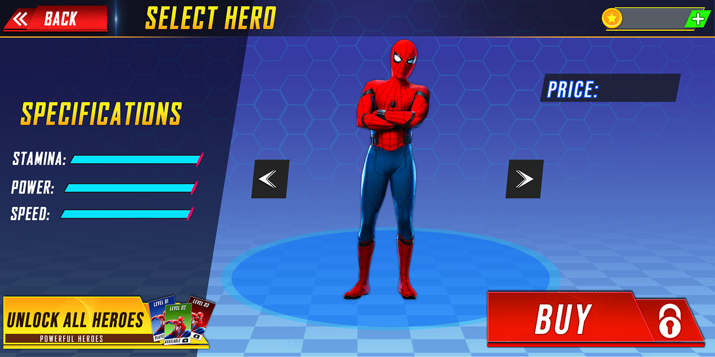 rope Hero Rope hero spiderman game simulation stunt design UI Interface