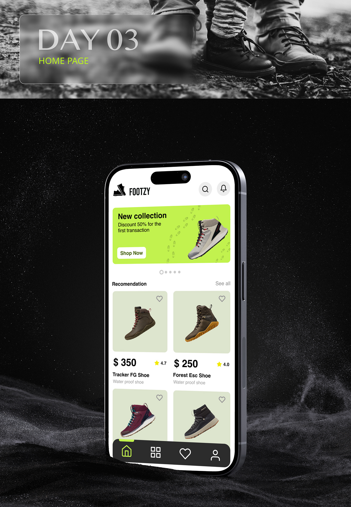 designboat ui design app design android ios iOS App portfolio shoe design Fashion  footzy