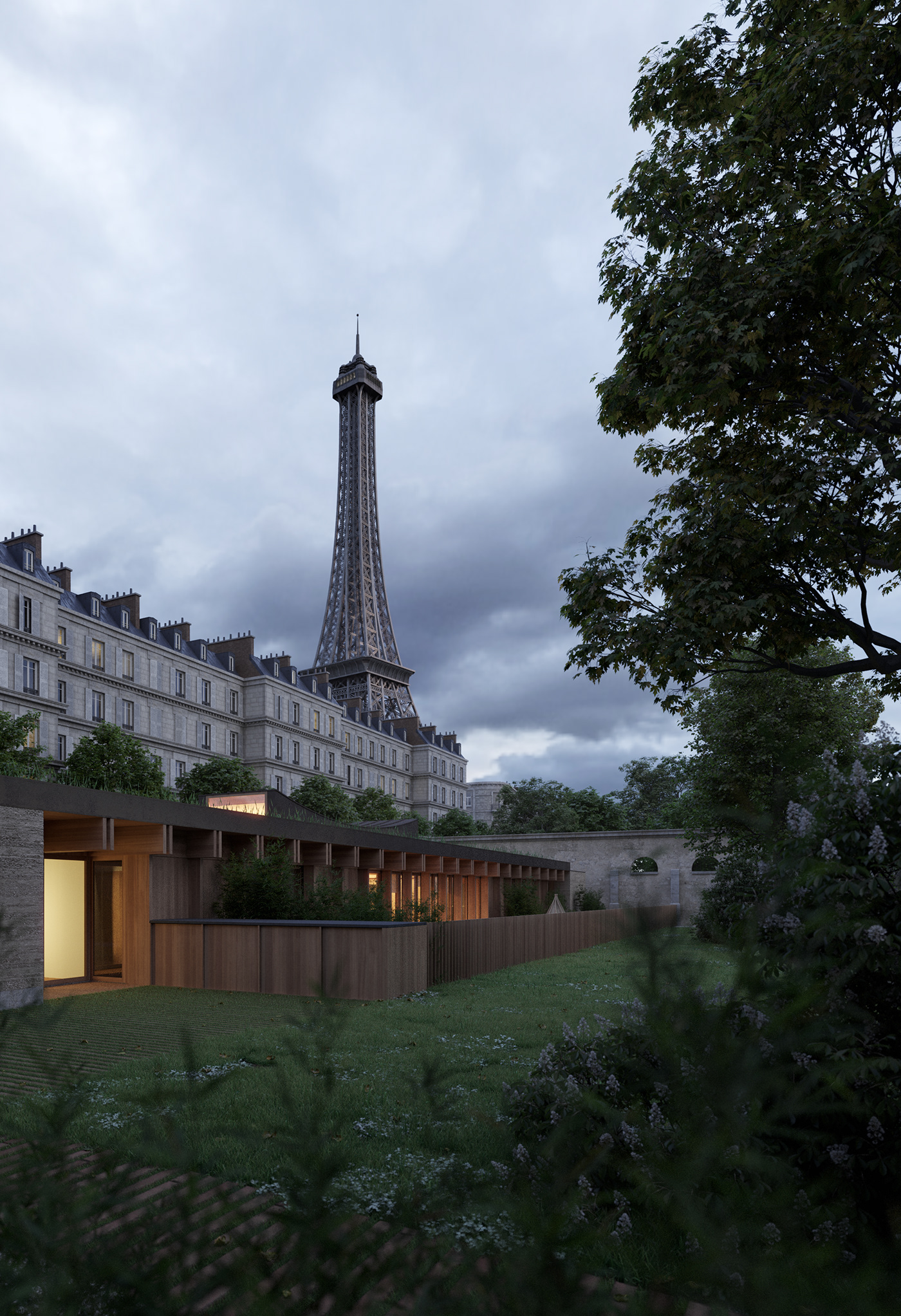 3D architecture archviz eiffel exterior garden Interior kindergarden Paris visualization