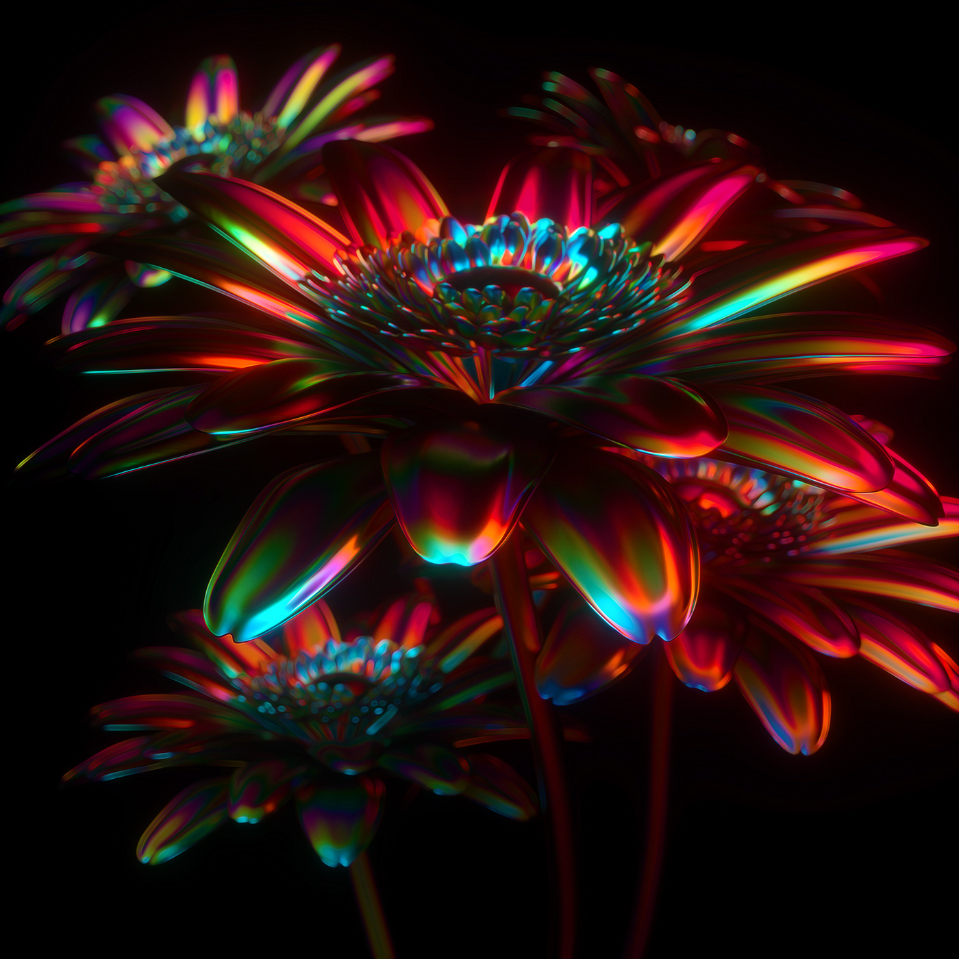 3D abstract art cinema4d colorful cyber digital flower gif octane
