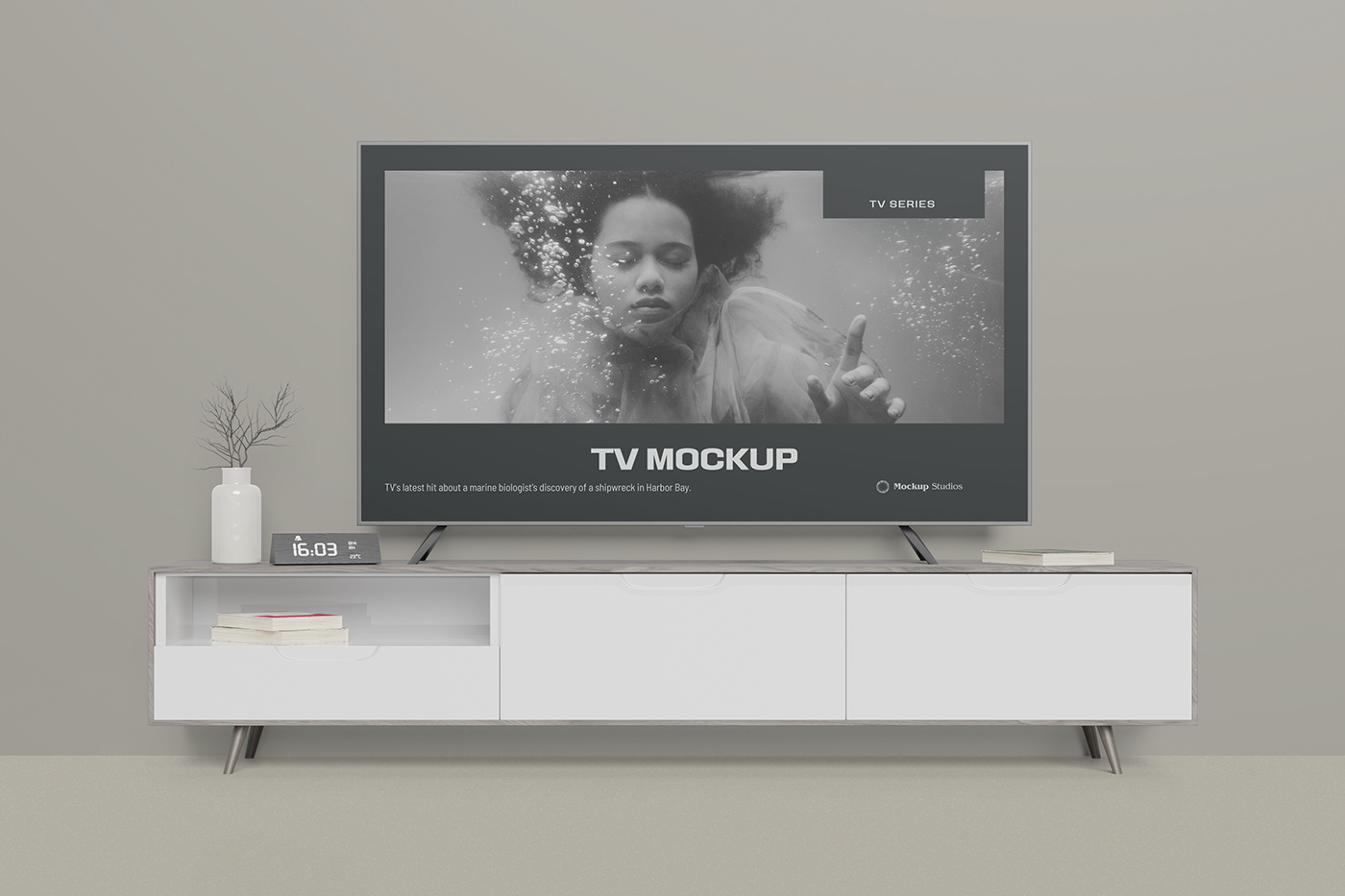 screen Mockup Display White wall media device living room tv