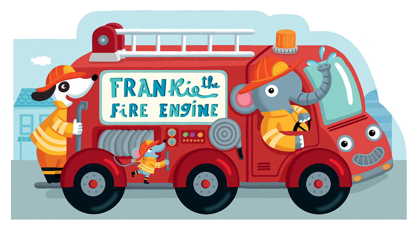 animals car Character children illustration children's book fire engine ILLUSTRATION  Picture book toys vehicles