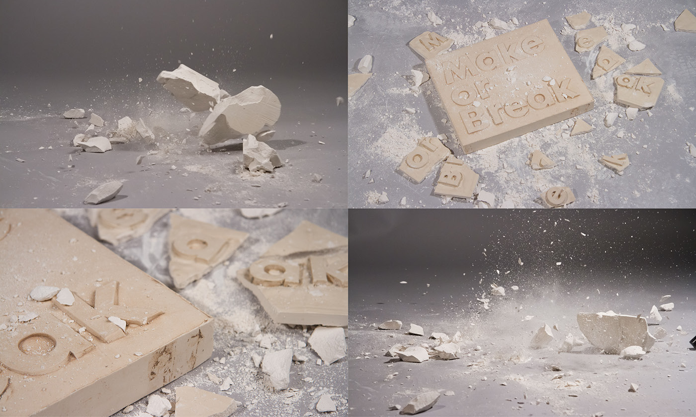Exhibition  brand plaster LCA degree show Proposal University art school smashing Make Or Break BREAKING THE MOULD