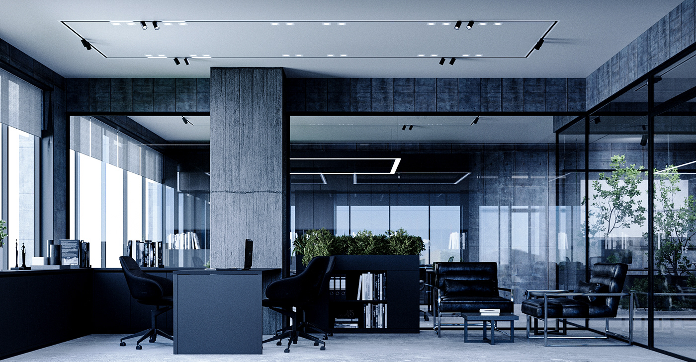 industrial concrete style office interior design