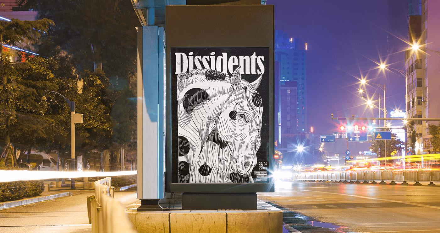 band black and white concert poster Dissidents horses ILLUSTRATION  ink music Poster Design rock